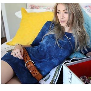 NWT Anthropologie 5TWO3 Tie Dye Long Sleeve Shirt Mini Dress Indigo